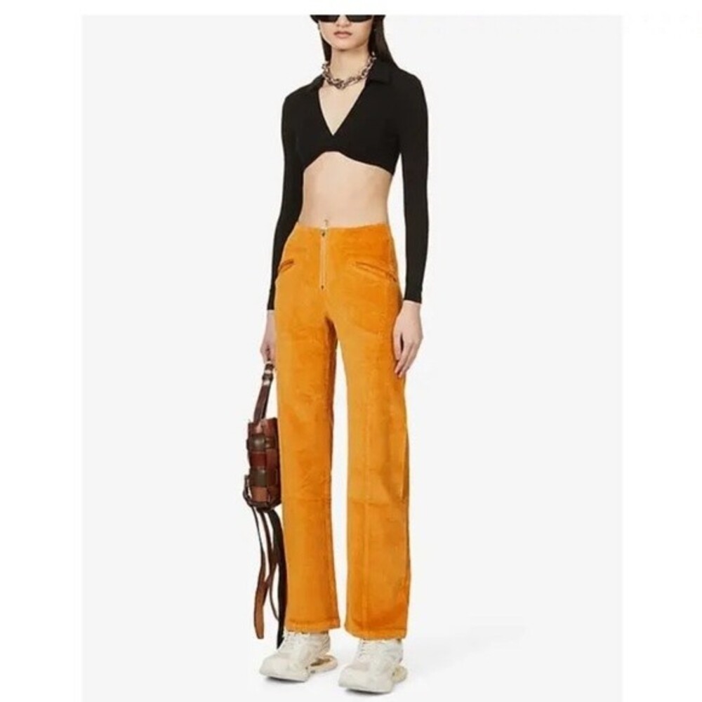 THE KRIPT Hera Straight-Leg Mid-Rise Cotton-Corduroy Trousers In Honey XS NWOT